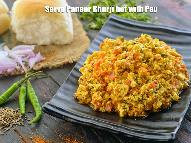 Step 19 – <p>Serve the<strong> Paneer Bhurji </strong>hot with&nbsp;<a href="https://www.tarladalal.com/ladi-pav-eggless-homemade-laadi-pav-buns-40720r">Pav</a>.&nbsp;</p>