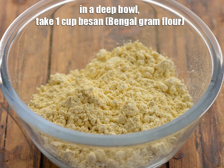 Step 13 – <p>To prepare the batter for <strong>Paneer pakoda</strong>, in a deep bowl, take <span style="background-color:rgb(255,255,255);color:rgb(0,0,0);">1 cup …