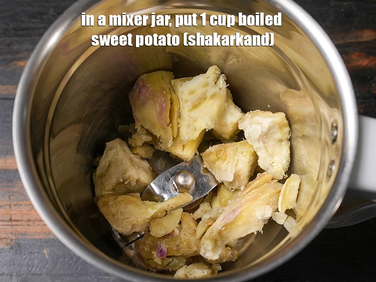 Step 2 – <p><span style="background-color:transparent;color:rgb(0,0,0);">To make the <strong>Batter </strong>for <strong>Varagu Sweet Potato Chilla, </strong>in a mixer jar, put …