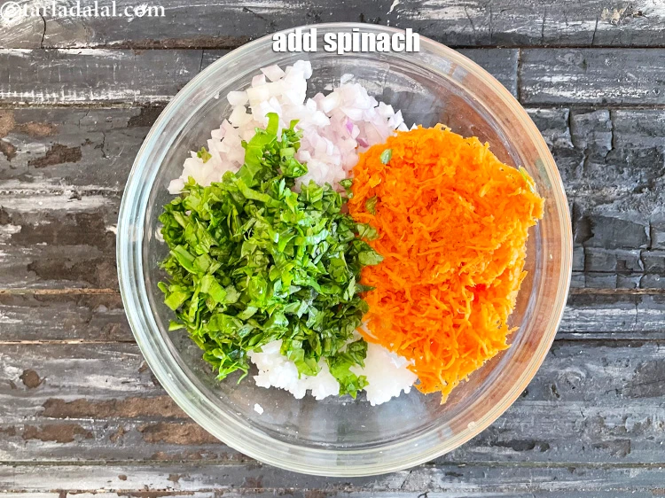 Step 6 – <html><head></head><body><p>Add&nbsp;1/4 cup&nbsp;<a href="glossary-chopped-spinach-780i">chopped spinach (palak)</a>.</p></body></html>