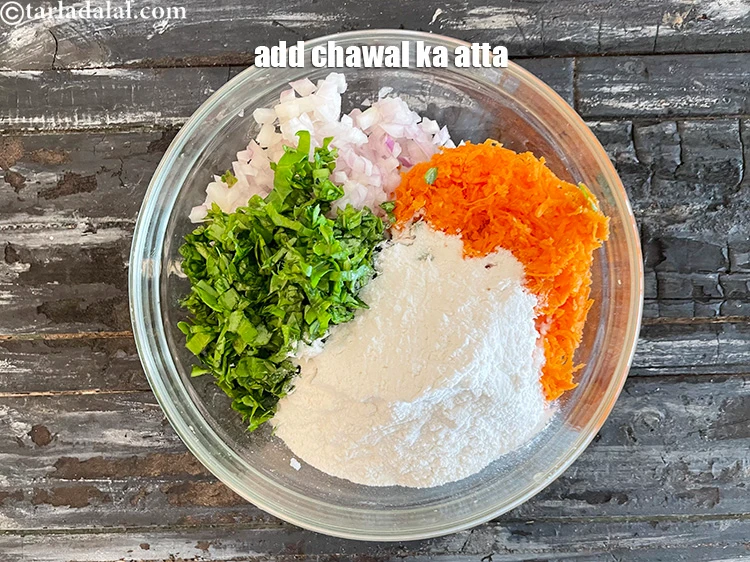 Step 7 – <html><head></head><body><p>Add&nbsp;1/2 cup&nbsp;<a href="glossary-rice-flour-chawal-ka-atta-534i">rice flour (chawal ka atta)</a>.</p></body></html>