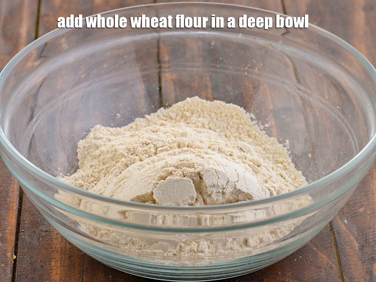 Step 3 – <p>Take a deep bowl and add the <span style="background-color:rgb(255,255,255);color:rgb(0,0,0);">1 cup </span><a href="https://www.tarladalal.com/glossary-whole-wheat-flour-gehun-ka-atta-gehun-ka-aata-429i"><u>whole wheat flour (gehun …