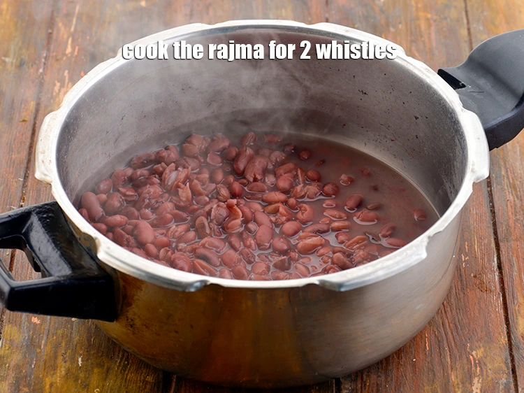 Step 56 – <p>Pressure the <strong>rajma</strong> for at least 6 whistles or more so they are well cooked. …