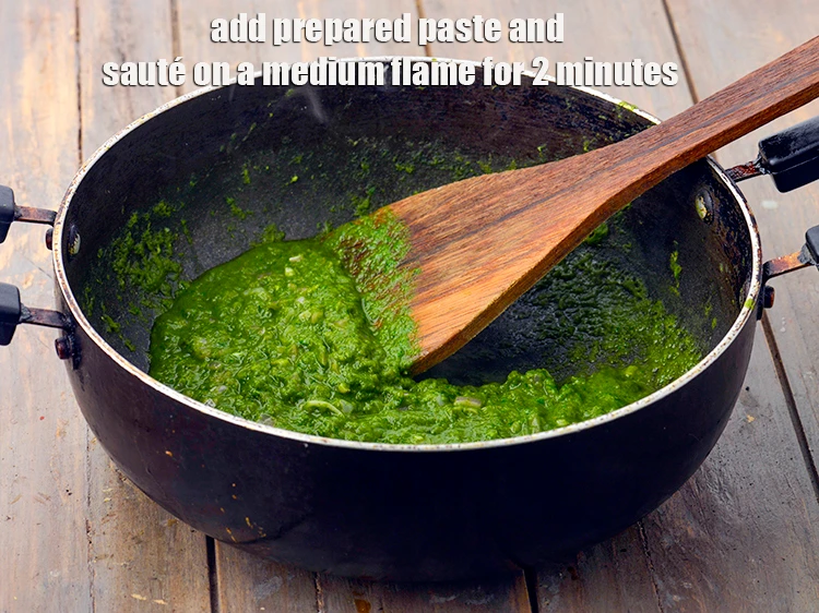 Step 26 – <p><span style="background-color:rgb(255,255,255);color:rgb(0,0,0);">Add the <strong>prepared paste</strong> and <strong>sauté </strong>on a medium flame for 2 minutes.</span></p>