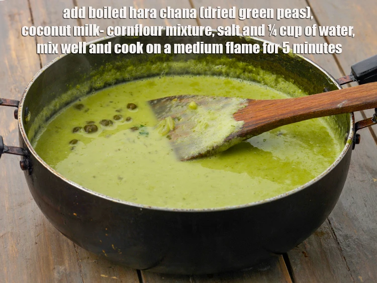 Step 27 – <p><span style="background-color:rgb(255,255,255);color:rgb(0,0,0);">Add the 2 cups soaked and </span><a href="https://www.tarladalal.com/glossary-hara-chana-green-chick-peas-289i#ing_2875"><u>boiled hara chana (dried green peas)</u></a><span style="background-color:rgb(255,255,255);color:rgb(0,0,0);">, …