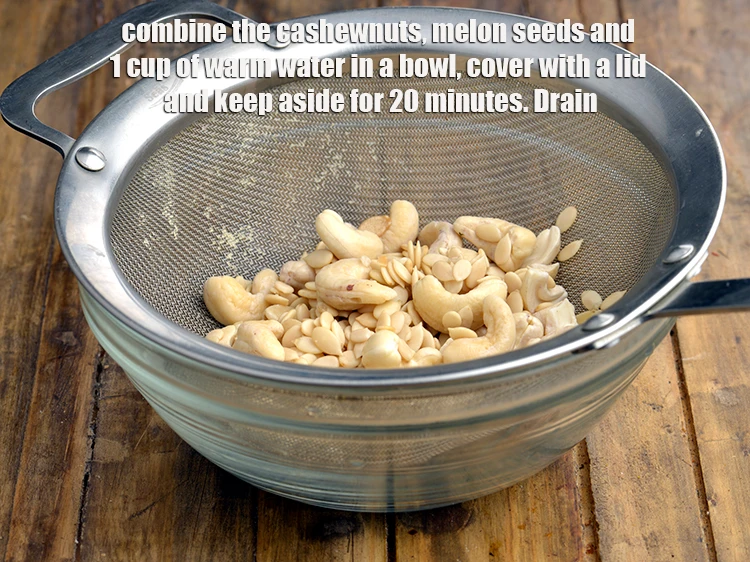 Step 10 – <p><span style="background-color:rgb(255,255,255);color:rgb(0,0,0);">Combine the 1/2 cup </span><a href="https://www.tarladalal.com/glossary-cashew-nuts-kaju-840i"><u>cashew nuts (kaju)</u></a><span style="background-color:rgb(255,255,255);color:rgb(0,0,0);">, 3 tbsp </span><a href="https://www.tarladalal.com/glossary-melon-seeds-77i"><u>melon seeds …