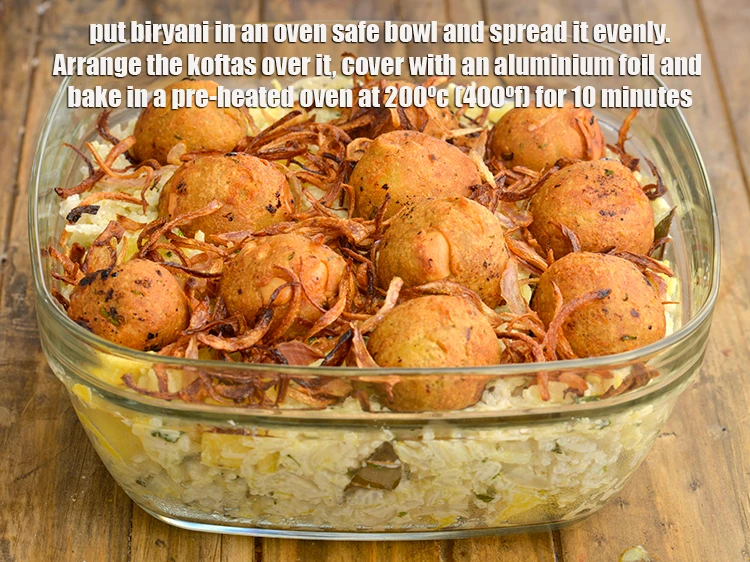 Step 24 – <p>Arrange the <strong>koftas</strong> over it, cover with an aluminium foil and <strong>bake</strong> in a pre-heated …