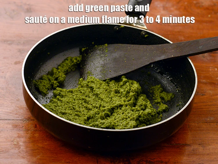 Step 2 – <p><span style="background-color:rgb(255,255,255);color:rgb(0,0,0);">Add the <strong>green paste</strong> and <strong>sauté </strong>on a medium flame for 3 to 4 …