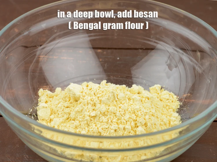 Step 3 – <p>To make the <strong>Gattas</strong>, <span style="background-color:rgb(255,255,255);color:rgb(0,0,0);">In a deep bowl, add 1 1/2 cups </span><a href="https://www.tarladalal.com/glossary-besan-chana-dal-flour-bengal-gram-flour-952i"><u>besan …
