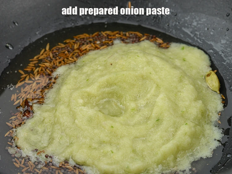 Step 35 – <p><span style="background-color:rgb(255,255,255);color:rgb(0,0,0);">Add the <strong>prepared onion paste</strong>.</span></p>