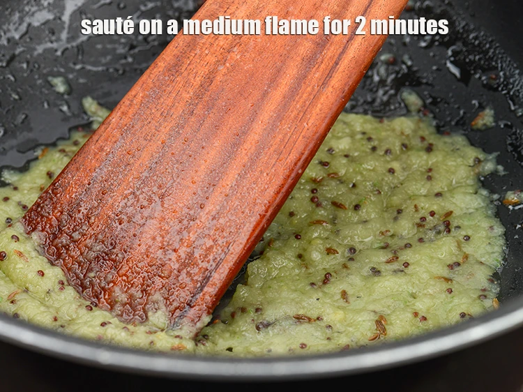Step 36 – <p><span style="background-color:rgb(255,255,255);color:rgb(0,0,0);"><strong>Sauté</strong> on a medium flame for 2 minutes.</span></p>