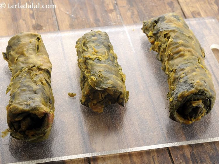 Step 28 – <p>Remove and keep aside to cool completely Arvi leaves (taro leaves) have itchy property because …