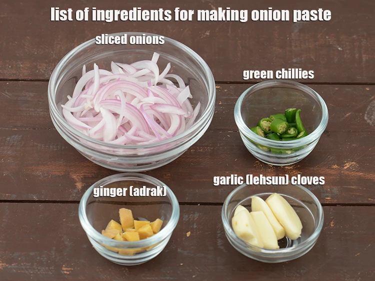 Step 2 – <p><i><u>See the below image of list of ingredients for making </u><strong><u>onion paste</u></strong><u>.</u></i></p>