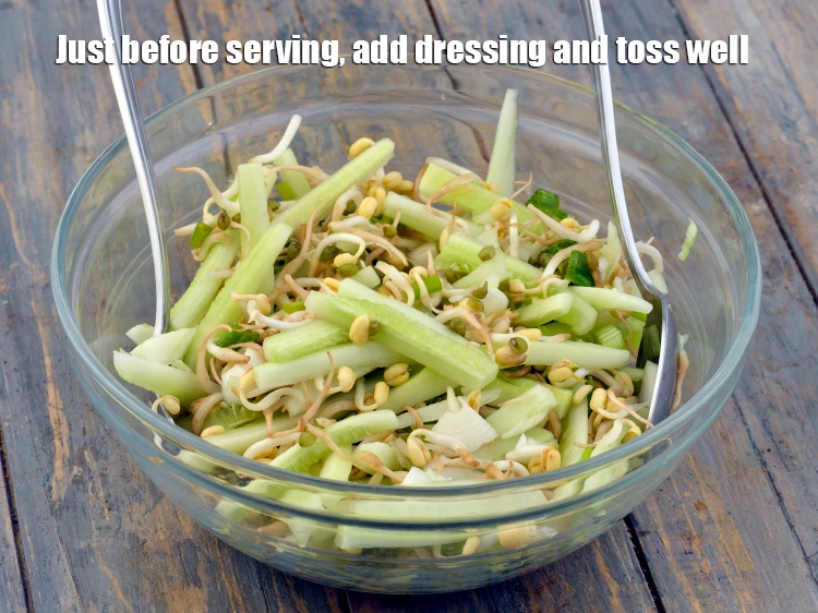 Step 9 – <p><strong>Just before serving,</strong> add the <strong>dressing</strong> and toss well.</p>