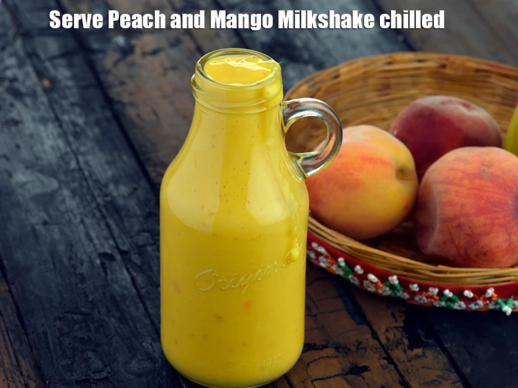 Step 7 – <p><span style="background-color:rgb(255,255,255);color:rgb(0,0,0);">Pour equal quantities of the <strong>Peach and Mango Milkshake</strong> into 4 individual glasses and …