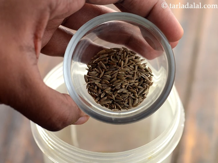 Step 7 – <p>Add cumin seeds. To extract maximum flavors from achari spices, dry roast the spices over …