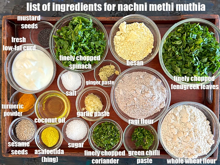 Step 1 – <p><i><u>See below image of list of ingredients for&nbsp;</u><strong><u>Nachni Methi Muthias, Microwave Recipe</u></strong><u>.</u></i></p>