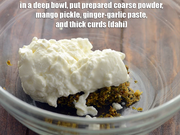 Step 3 – <p><span style="background-color:rgb(255,255,255);color:rgb(0,0,0);">In a deep bowl, &nbsp;put <strong>prepared coarse powder</strong>, 1 tsp </span><a href="https://www.tarladalal.com/glossary-ginger-garlic-paste-adrak-lehsun-ki-pate-adrak-lahsun-ki-paste-939i"><u>ginger-garlic (adrak-lehsun) paste</u></a><span …