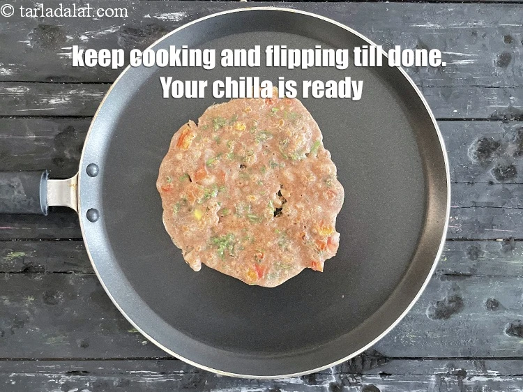 Step 20 – <p>Keep cooking and flipping and your chilla is cooked. Your chilla is ready to eat.</p>