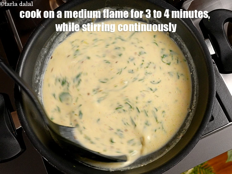 Step 17 – <p>Cook on a medium flame for 3 to 4 minutes, while stirring continuously.</p>