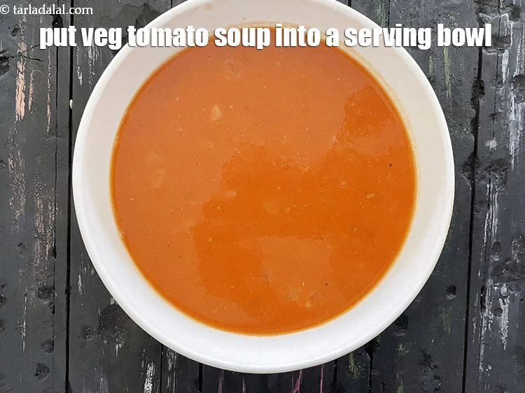 Step 22 – <p>Put <strong>veg tomato soup</strong> into a serving bowl. Note this soup makes 4 cups.</p>
