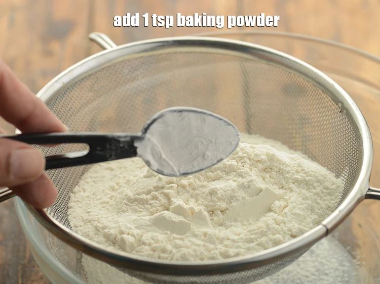 Step 2 – <p>Add 1 tsp <a href="https://www.tarladalal.com/glossary-baking-powder-425i"><u>baking powder</u></a><u>.</u></p>