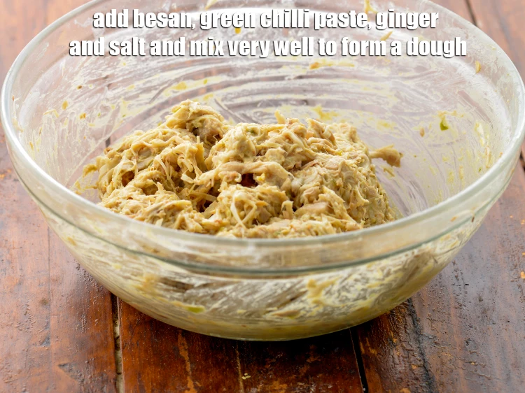 Step 7 – <p><span style="background-color:rgb(255,255,255);color:rgb(0,0,0);">Add the </span>1/2 cup <a href="https://www.tarladalal.com/glossary-besan-chana-dal-flour-bengal-gram-flour-952i"><u>besan (Bengal gram flour)</u></a><span style="background-color:rgb(255,255,255);color:rgb(0,0,0);">, </span>1 tsp <a href="https://www.tarladalal.com/glossary-green-chilli-paste-hari-mirch-ki-paste-mirchi-paste-333i"><u>green …