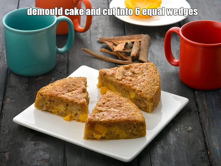 Step 14 – <p>Demould the <strong>cake</strong> and cut into 6 equal wedges.</p>