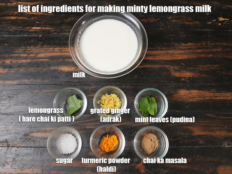 Step 1 – <p><i><u>See the below image of list of ingredients for making </u><strong><u>minty lemongrass milk</u></strong><u>.</u></i></p>