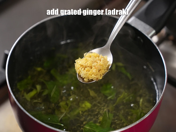 Step 8 – <p>Add 1 tsp <a href="https://www.tarladalal.com/glossary-ginger-adrak-453i#ing_2408"><u>grated ginger (adrak)</u></a><u>.</u></p>