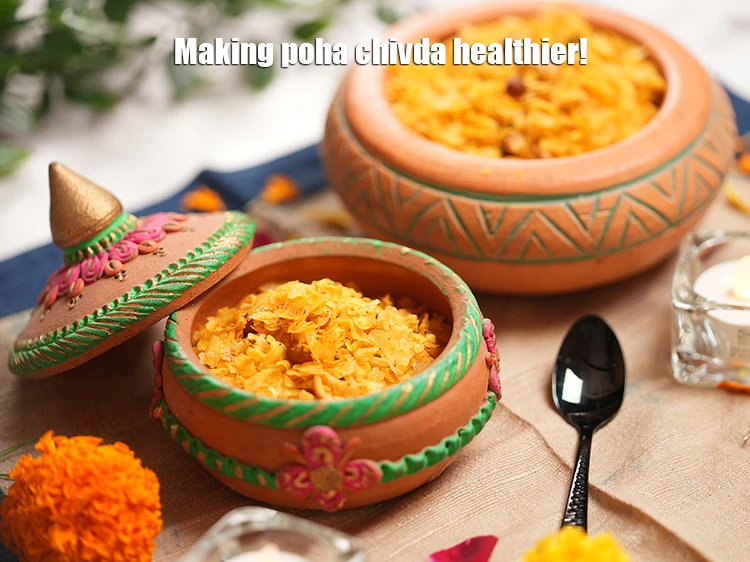 Step 18 – <p><strong>Making poha chivda healthier! </strong>You need to cut the poha quantity by half and substitute …