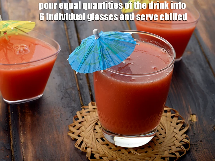 Step 7 – <p>Pour equal quantities of the drink into 6 individual glasses and serve Watermelon <strong>Pineapple Guava …