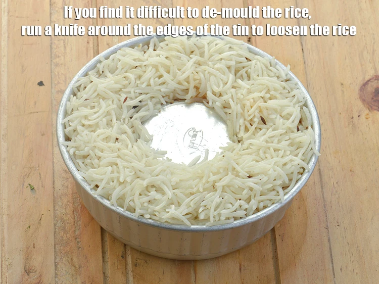 Step 13 – <p>If you find it difficult to de-mould the <strong>rice</strong>, run a knife around the edges …