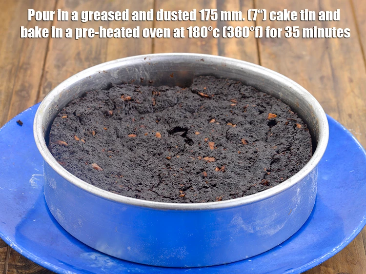 Step 12 – <p><span style="background-color:rgb(255,255,255);color:rgb(0,0,0);">Pour in a greased and dusted 175 mm. (7“) cake tin and <strong>bake</strong> in …
