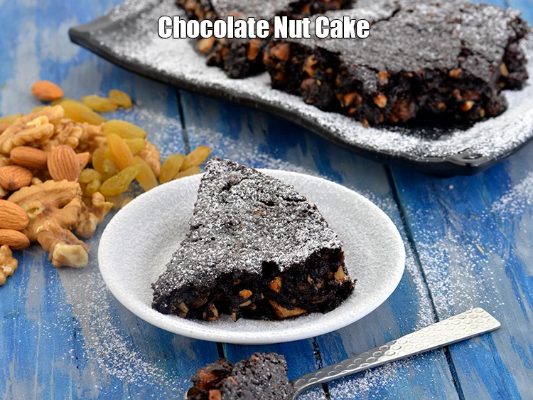 Step 14 – <p><span style="background-color:rgb(255,255,255);color:rgb(0,0,0);">Serve </span><strong>Chocolate Nut Cake</strong>.</p>