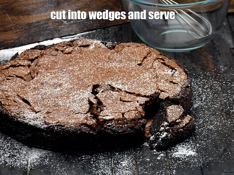 Step 14 – <p><span style="background-color:rgb(255,255,255);color:rgb(0,0,0);">Cut <strong>No Flour Chocolate Cake, Flourless Chocolate Cake</strong> into wedges and serve.</span></p>