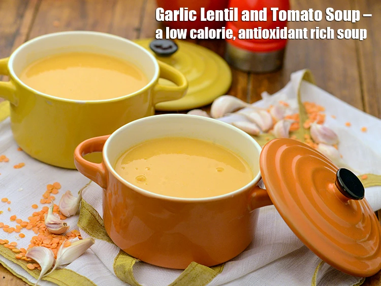 Step 34 – <p><strong>Garlic Lentil and Tomato Soup – a low calorie, antioxidant rich soup.&nbsp;</strong></p>