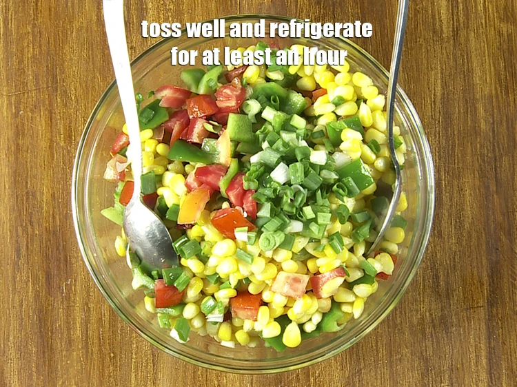 Step 22 – <p>Toss&nbsp;<strong>American sweet corn salad&nbsp;</strong>well and refrigerate for at least an hour. Always pour the dressing …