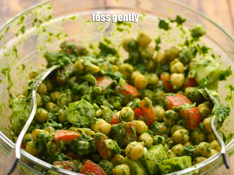 Step 21 – <p><strong>Toss gently</strong> using two spoons and our <strong>kabuli chana salad</strong> <strong>with mint dressing</strong> is ready.</p>