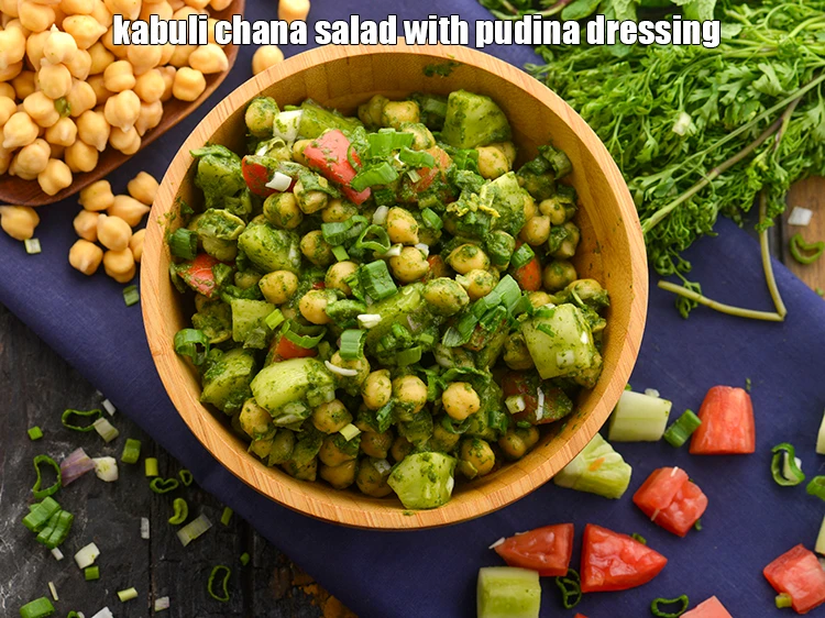 Step 22 – <p>Transfer to a serving bowl and serve <strong>chickpea salad with mint dressing</strong>. You can relish …