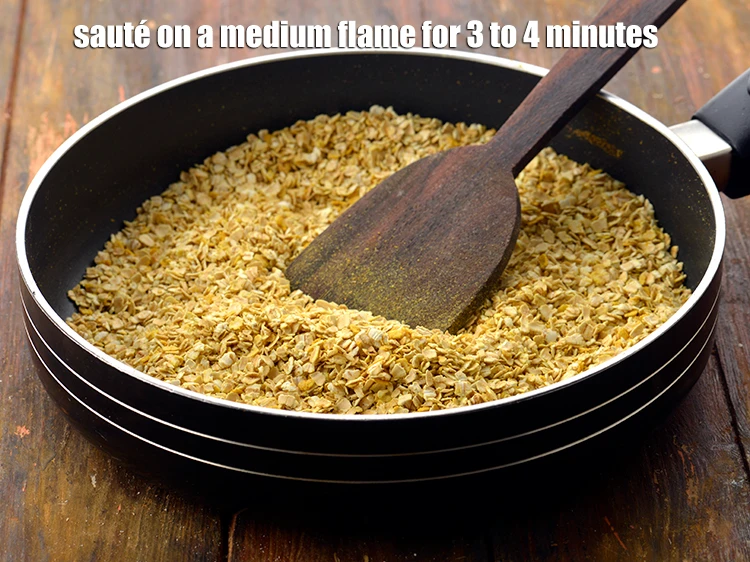 Step 5 – <p><strong>Sauté</strong> on a medium flame for 3 to 4 minutes or till the oats turns …