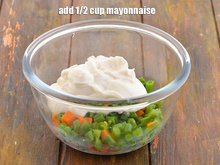 Step 4 – <p>Then add the 1/2 cup <a href="https://www.tarladalal.com/glossary-mayonnaise-505i"><u>mayonnaise</u></a> to it. You can use store-bought mayonnaise or …
