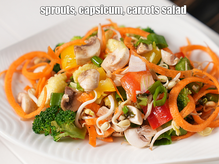 Step 32 – <p>Serve <strong>baby corn and mushroom salad | &nbsp;sprouts, capsicum, carrots salad | Vitamin C, Vitamin …