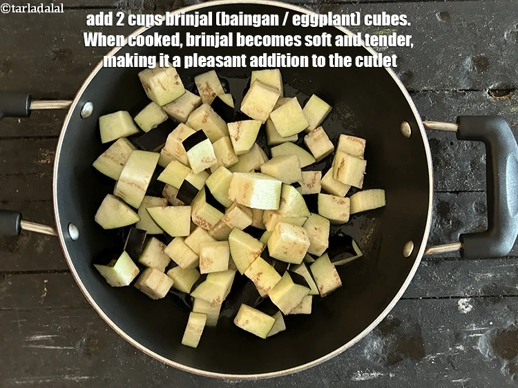 Step 40 – <p>Add&nbsp;2 cups&nbsp;<a href="glossary-brinjal-cubes-132i">brinjal (baingan / eggplant) cubes</a>.&nbsp;When cooked,&nbsp;brinjal becomes soft and tender,&nbsp;making it a pleasant …
