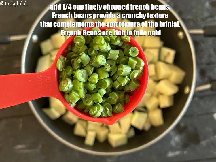 Step 11 – <html><head></head><body><p>Add&nbsp;1/4 cup&nbsp;finely&nbsp;<a href="glossary-chopped-french-beans-797i">chopped french beans</a>.&nbsp;French beans provide a crunchy texture that complements the soft texture …