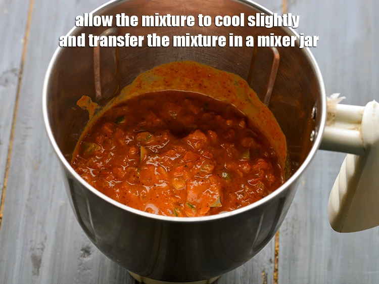 Step 17 – <p><strong>Allow the mixture to cool slightly</strong>. Transfer the mixture in a mixer jar.</p>