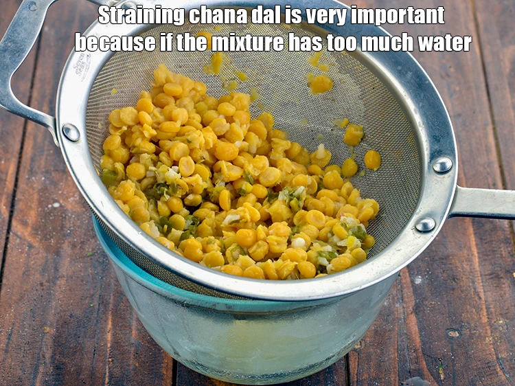 Step 31 – <p><strong>Straining chana dal</strong> is very important because if the mixture has too much water, it …