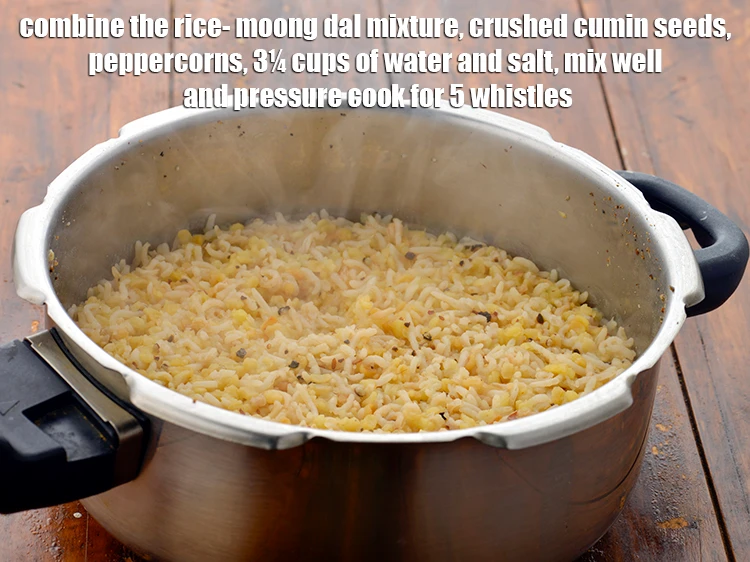 Step 4 – <p>Combine the <strong>rice- moong dal mixture</strong>, 1/2 tsp <a href="https://www.tarladalal.com/glossary-cumin-seeds-jeera-zeera-381i#ing_3351"><u>roasted and crushed cumin seeds (jeera)</u></a>, …