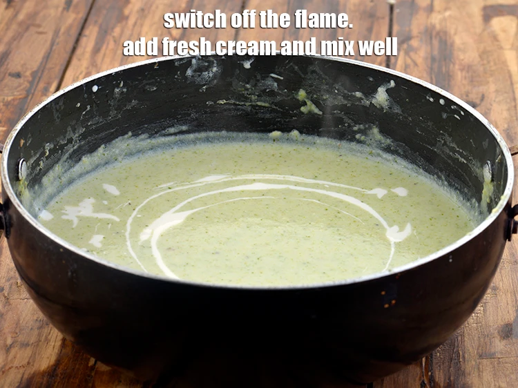 Step 20 – <p><span style="background-color:rgb(255,255,255);color:rgb(0,0,0);"><strong>Switch off the flame</strong>. Add the </span>2 tsp <a href="https://www.tarladalal.com/glossary-fresh-cream-1877i"><u>fresh cream</u></a><span style="background-color:rgb(255,255,255);color:rgb(0,0,0);"> and mix …