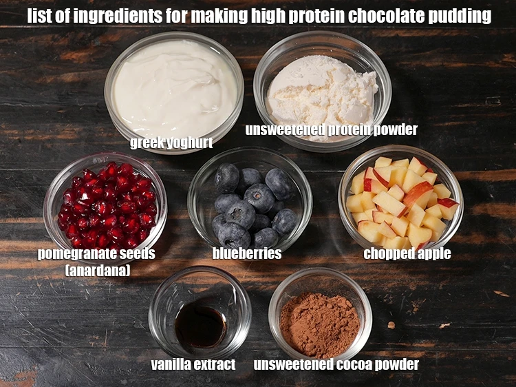 Step 2 – <p><i><u>See the below image of list of ingredients for making high protein chocolate pudding.</u></i></p>